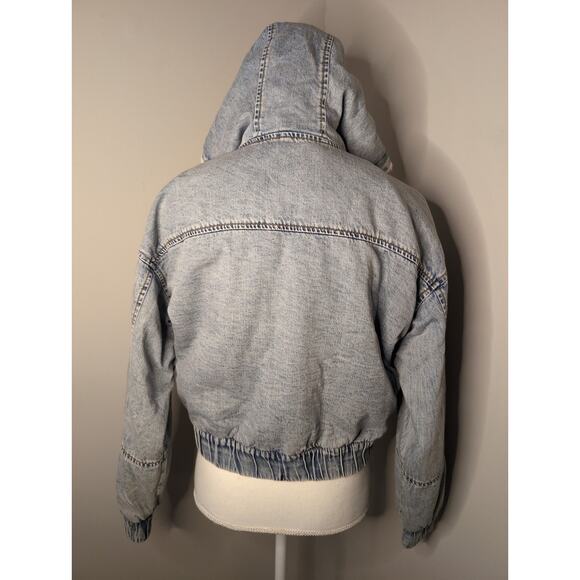 American Eagle NWT denim fur crop bomber jacket XS - Picture 4 of 9